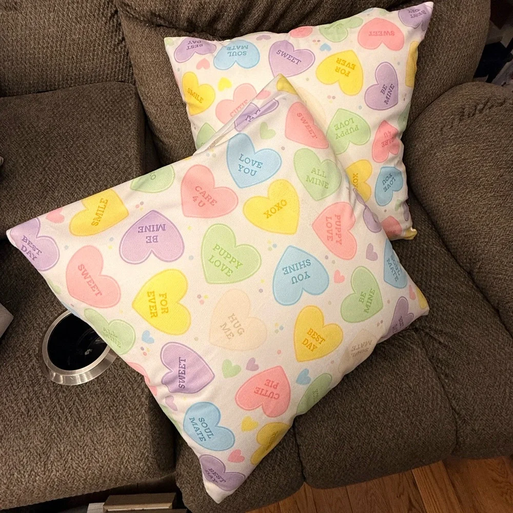 Two Heart Print Valentine Throw Pillows   18 X 18